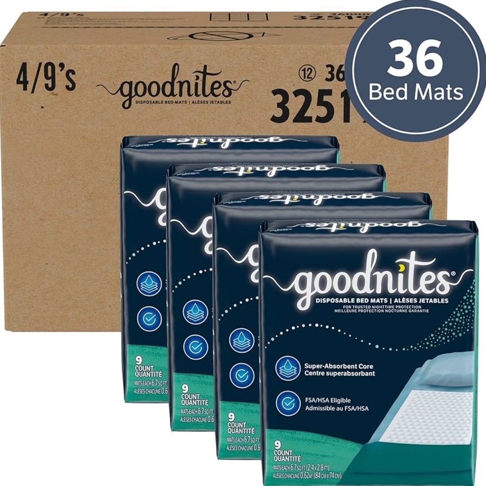 36 Goodnites Disposable Bed Pads for Bedwetting (4 packs of 9) - NWT - Picture 2 of 2
